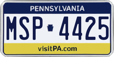 PA license plate MSP4425