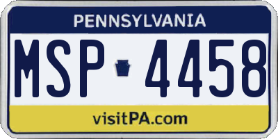 PA license plate MSP4458