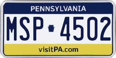 PA license plate MSP4502