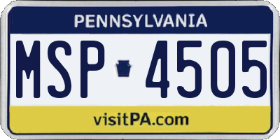 PA license plate MSP4505