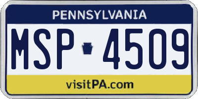 PA license plate MSP4509