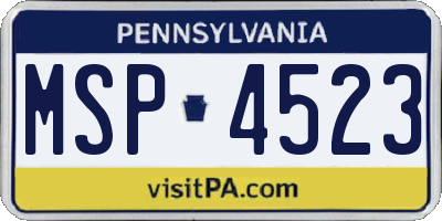 PA license plate MSP4523