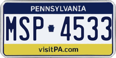 PA license plate MSP4533