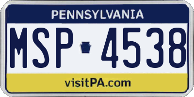 PA license plate MSP4538