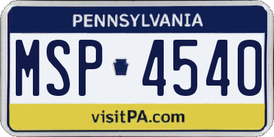 PA license plate MSP4540