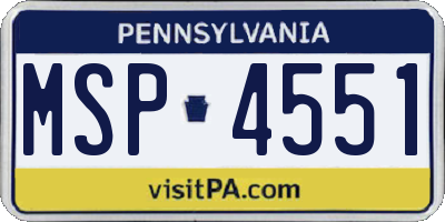 PA license plate MSP4551