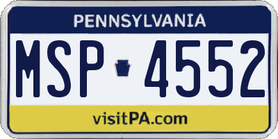 PA license plate MSP4552