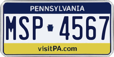 PA license plate MSP4567