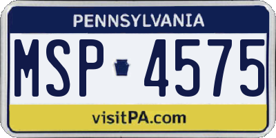 PA license plate MSP4575