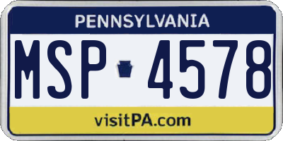 PA license plate MSP4578