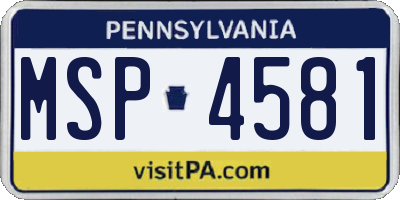PA license plate MSP4581