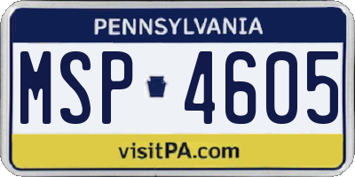 PA license plate MSP4605