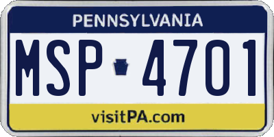PA license plate MSP4701