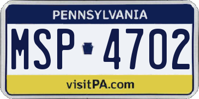 PA license plate MSP4702