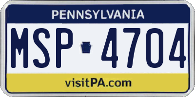 PA license plate MSP4704
