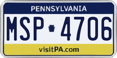 PA license plate MSP4706