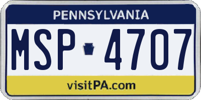 PA license plate MSP4707