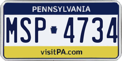 PA license plate MSP4734