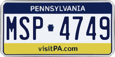 PA license plate MSP4749