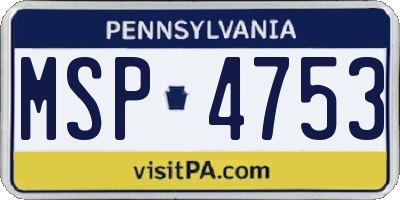 PA license plate MSP4753