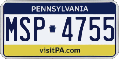 PA license plate MSP4755