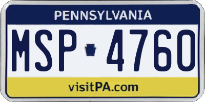 PA license plate MSP4760