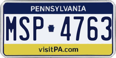 PA license plate MSP4763