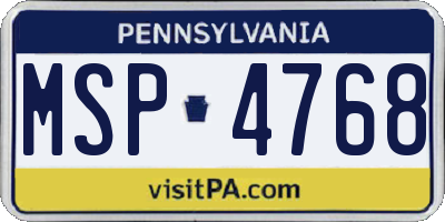 PA license plate MSP4768