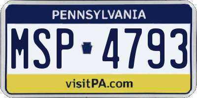 PA license plate MSP4793