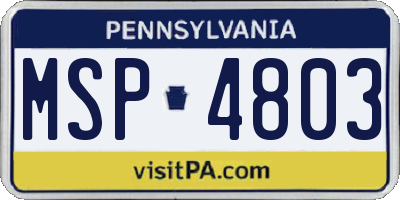 PA license plate MSP4803