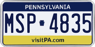 PA license plate MSP4835
