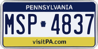 PA license plate MSP4837