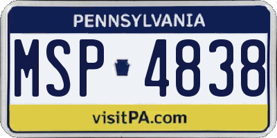PA license plate MSP4838