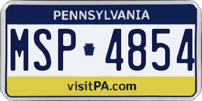 PA license plate MSP4854