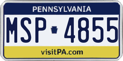 PA license plate MSP4855