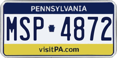 PA license plate MSP4872