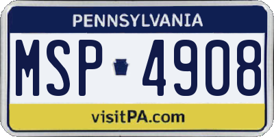 PA license plate MSP4908