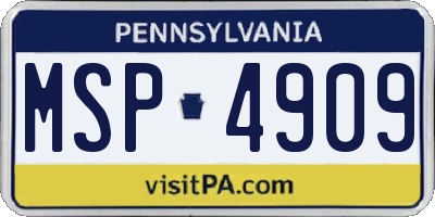 PA license plate MSP4909