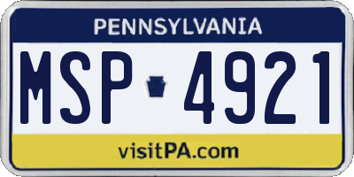 PA license plate MSP4921