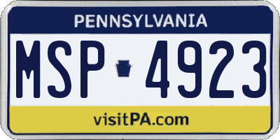 PA license plate MSP4923