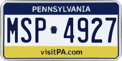 PA license plate MSP4927