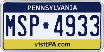 PA license plate MSP4933