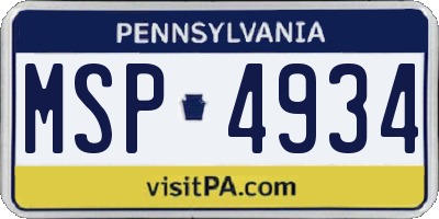 PA license plate MSP4934