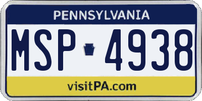 PA license plate MSP4938