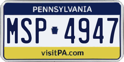 PA license plate MSP4947