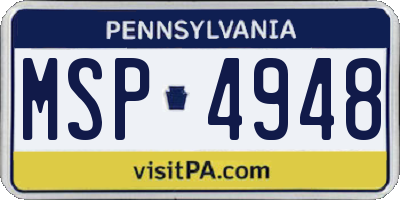 PA license plate MSP4948