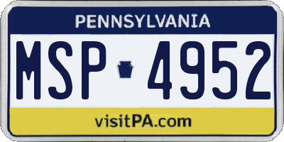 PA license plate MSP4952