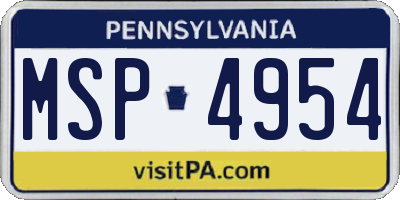 PA license plate MSP4954