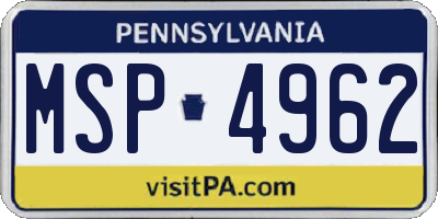 PA license plate MSP4962