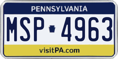 PA license plate MSP4963
